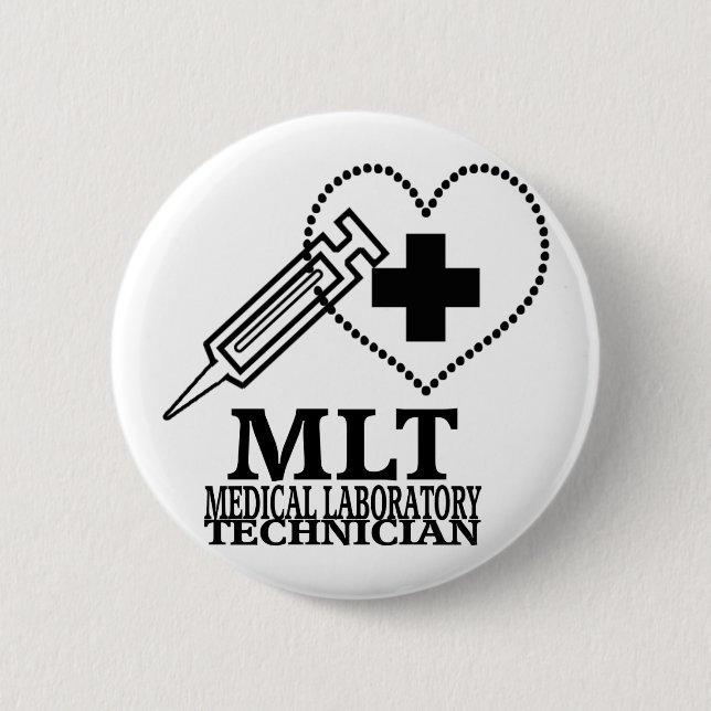 MLT HEART SYRINGE MEDICAL LAB TECH LOGO 6 CM ROUND BADGE (Front)