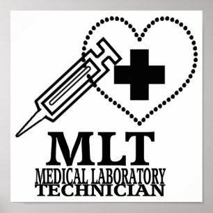 MLT HEART SYRINGE MEDICAL LABORATORY TECH LOGO POSTER