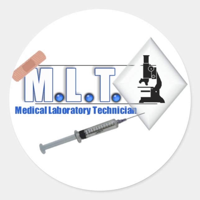 MLT LOGO W/ MICROSCOPE - MEDICAL LABORATORY TECH CLASSIC ROUND STICKER (Front)