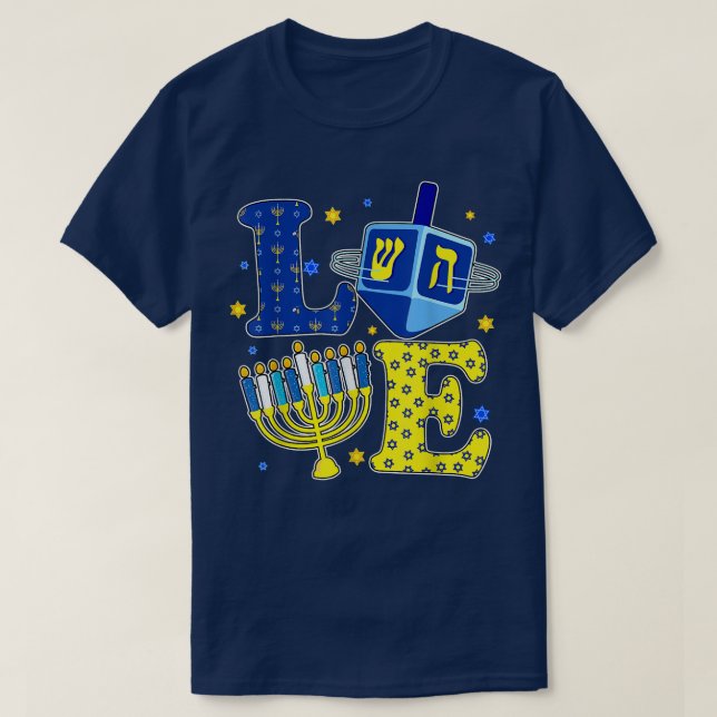 Mm7J Love Hanukkah Happy Hanukkah Menorah Jewish L T-Shirt (Design Front)