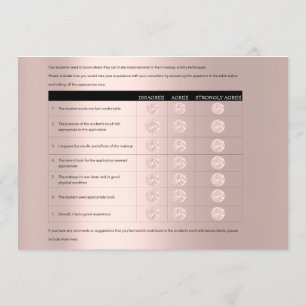 MM Model Feedback Form Makeup Rose Aesthetician Lu Invitation