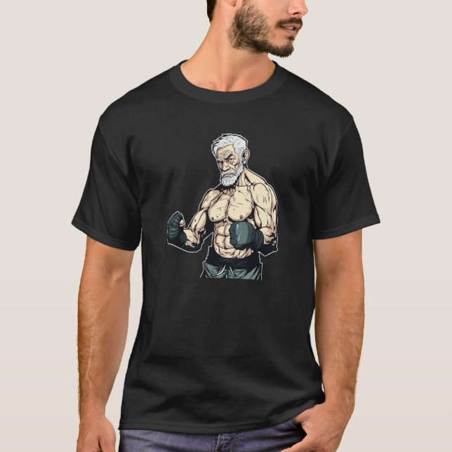 MMA Bearded Old Men Cage Fighter Free Fighting Fat T-Shirt (Front)