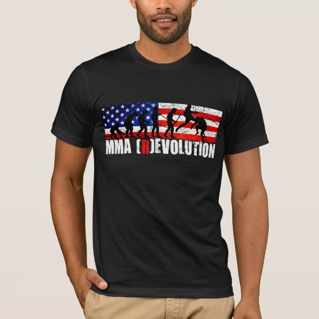 MMA Evolution Chart (Flying Knee) American Flag T- T-Shirt (Front)