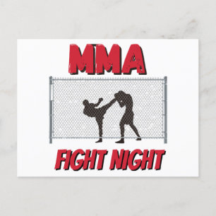 MMA Fight Night text and Silhouette of Two Fighter Holiday Postcard
