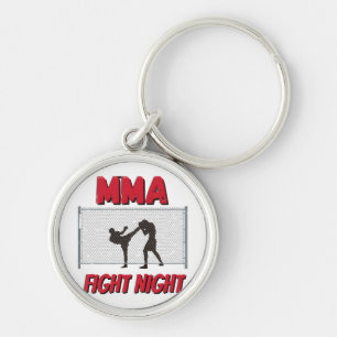 MMA Fight Night text and Silhouette of Two Fighter Key Ring