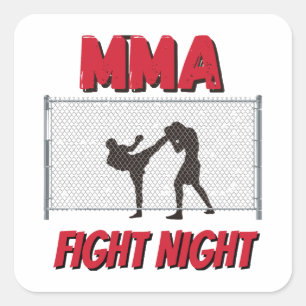 MMA Fight Night text and Silhouette of Two Fighter Square Sticker