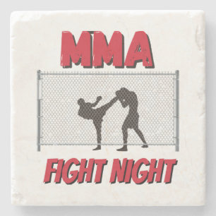 MMA Fight Night text and Silhouette of Two Fighter Stone Coaster