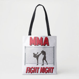 MMA Fight Night text and Silhouette of Two Fighter Tote Bag