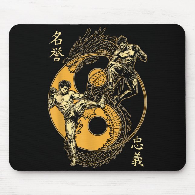 MMA Fighter Dragon Yin Yang Knee Kick Mixed Mouse Mat (Front)