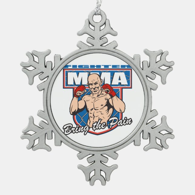 MMA Fighter Snowflake Pewter Christmas Ornament (Front)