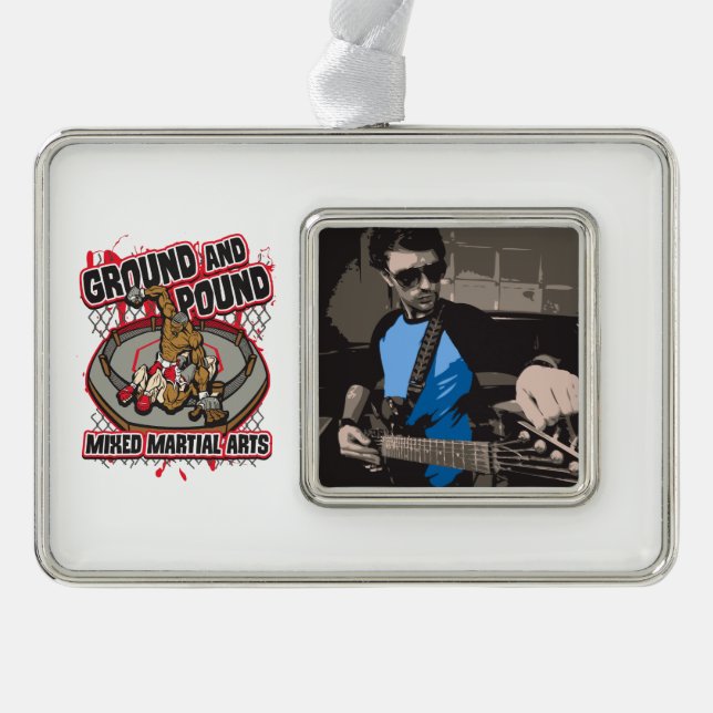 MMA Ground and Pound Silver Plated Framed Ornament (Front)