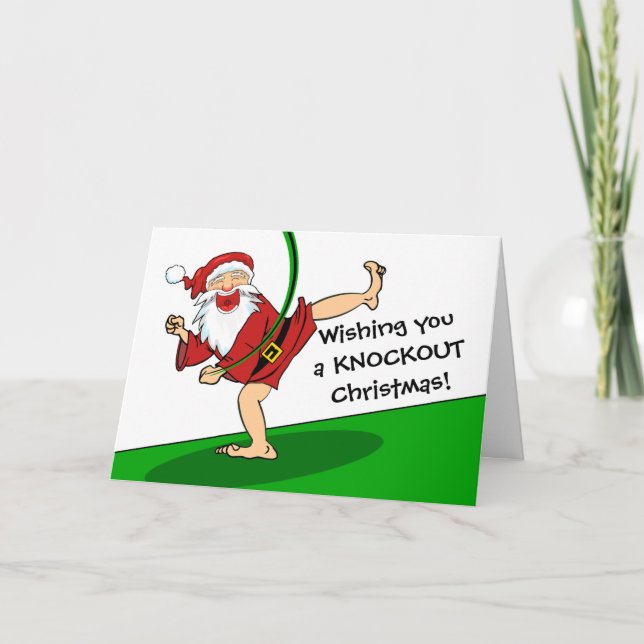 MMA Knockout Christmas with Santa Punch and Kick Holiday Card (Front)