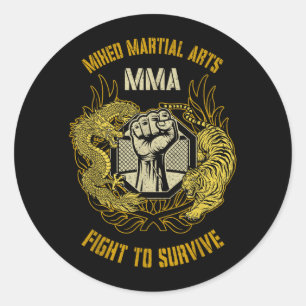 MMA Mixed Martial Arts Cage Dragon Fist Tiger BJJ Classic Round Sticker