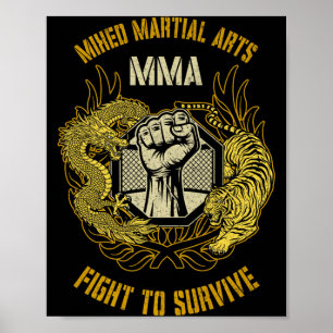 MMA Mixed Martial Arts Cage Dragon Fist Tiger BJJ Poster