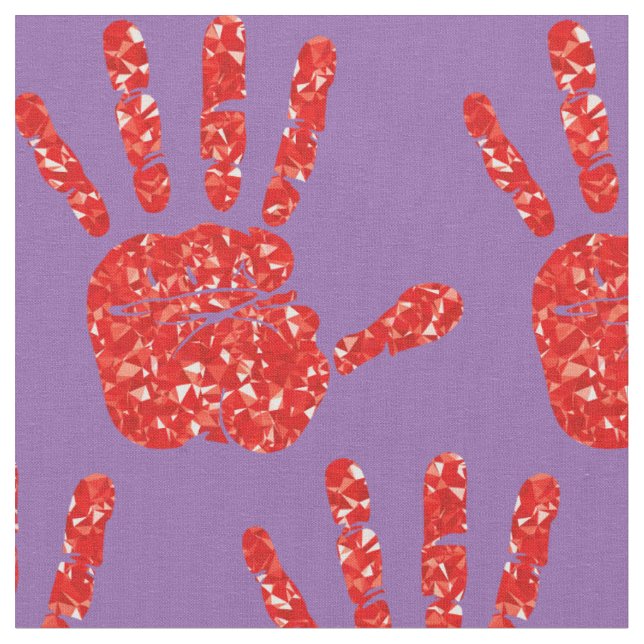 MMIW Red Hand Jewelled Pattern Pale Purple Fabric (Close Up)