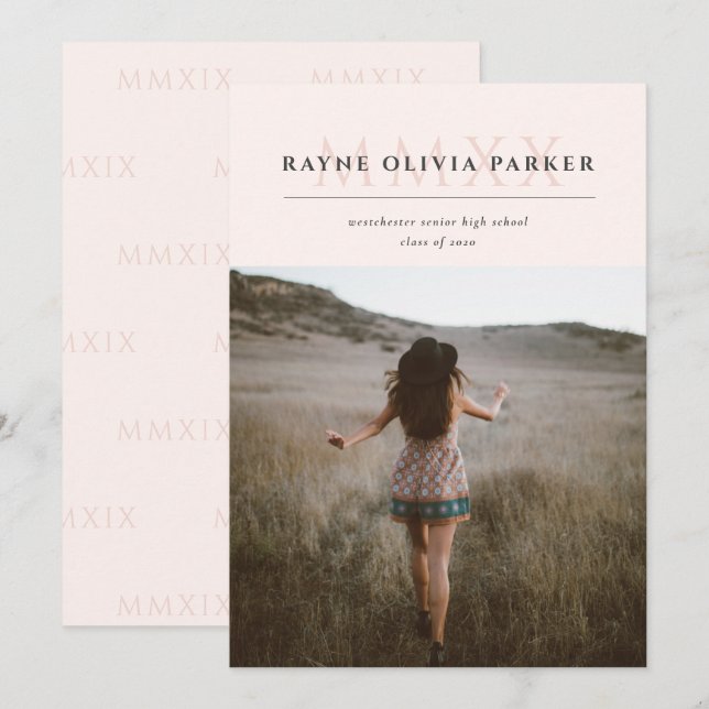 MMXX Roman numeral 2020 Graduation Announcement (Front/Back)