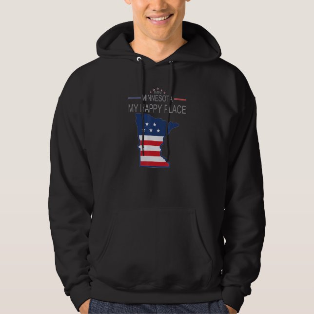 MN Minnesota My Happy Place  USA States Flag Map Hoodie (Front)