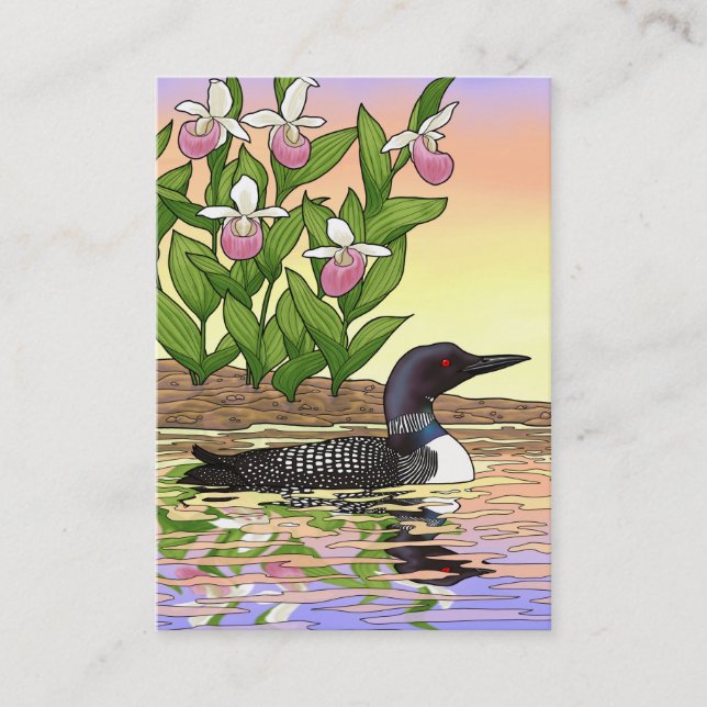 MN State Bird Flower Loon Lady Slipper Business Card (Front)