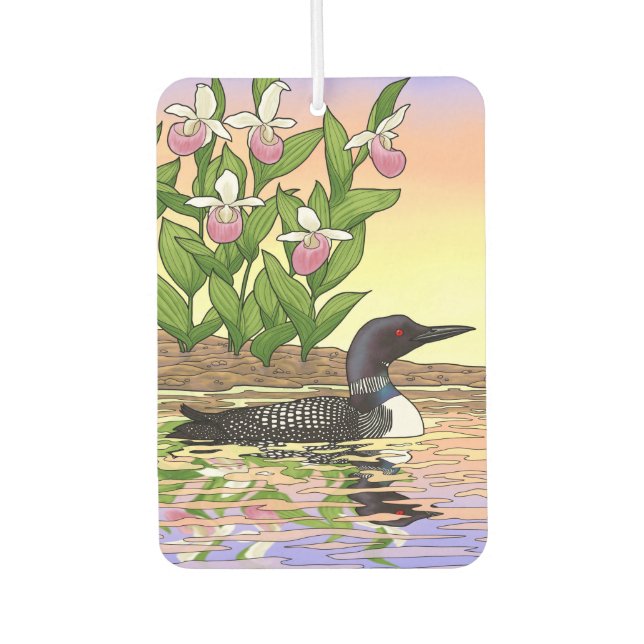 MN State Bird Flower Loon Lady Slipper Car Air Freshener (Front)