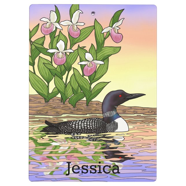 MN State Bird Flower Loon Lady Slipper Clipboard (Back)