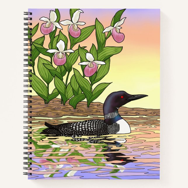 MN State Bird Flower Loon Lady Slipper Notebook (Front)
