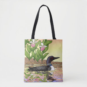 MN State Bird Flower Loon Lady Slipper Tote Bag