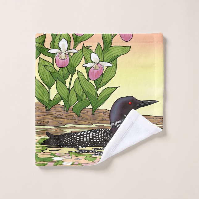 MN State Bird Flower Loon Lady Slipper Wash Cloth (Wash Cloth)