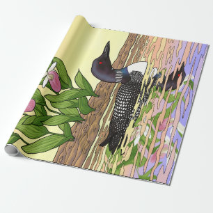 MN State Bird Flower Loon Lady Slipper Wrapping Paper