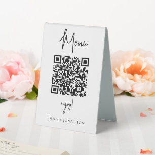 Mnimalist Script Qr Code to Menu Wedding  Table Te