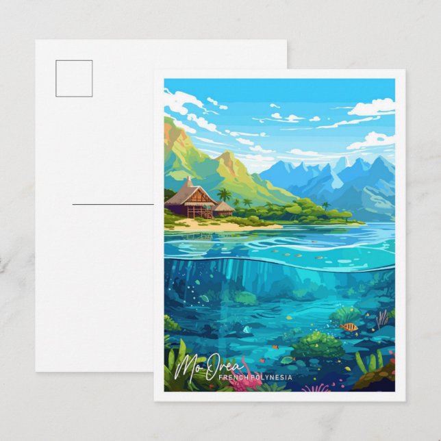 Mo Orea French Polynesia Travel illustration Postcard (Front/Back)