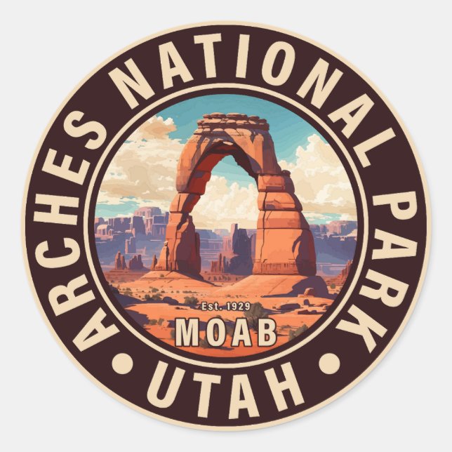 Moab Arches National Park Utah Delicate Arch Retro Classic Round Sticker (Front)