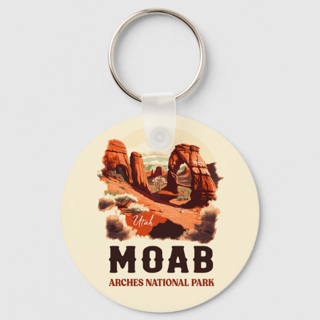Moab Arches National Park Utah Delicate Arch Retro Key Ring (Front)