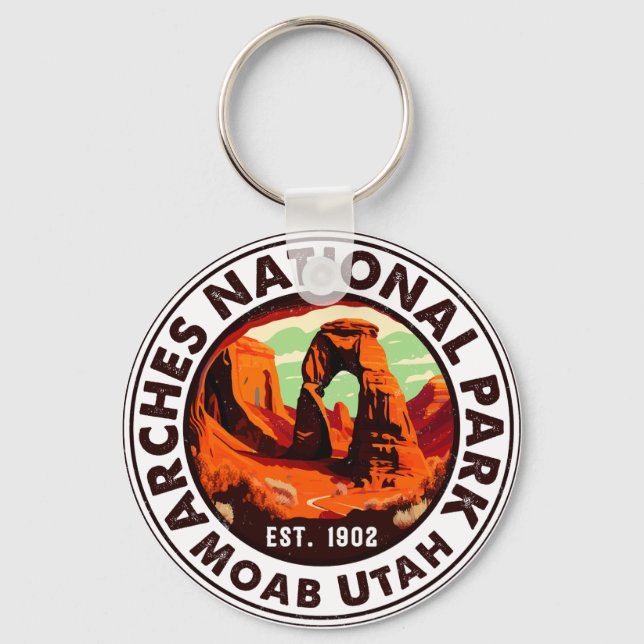 Moab Arches National Park Utah Delicate Arch Retro Key Ring (Front)
