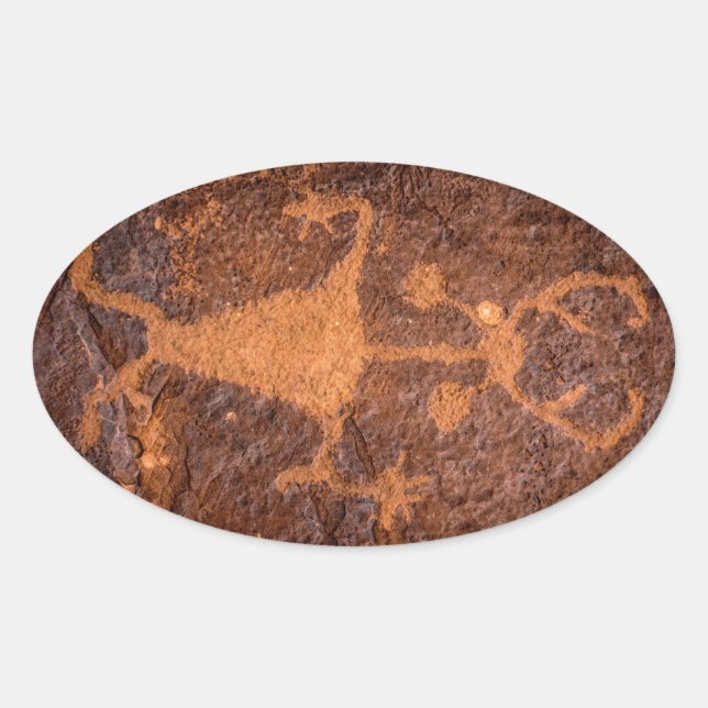 Moab Man Petroglyph Portrait - Utah Oval Sticker (Front)