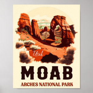 Moab Utah Vintage Sunset Arches Adventure Outdoors Poster