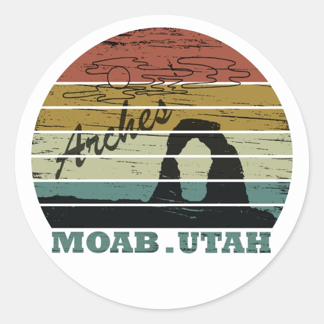 Moab Utah vintage sunset Arches national park Classic Round Sticker (Front)