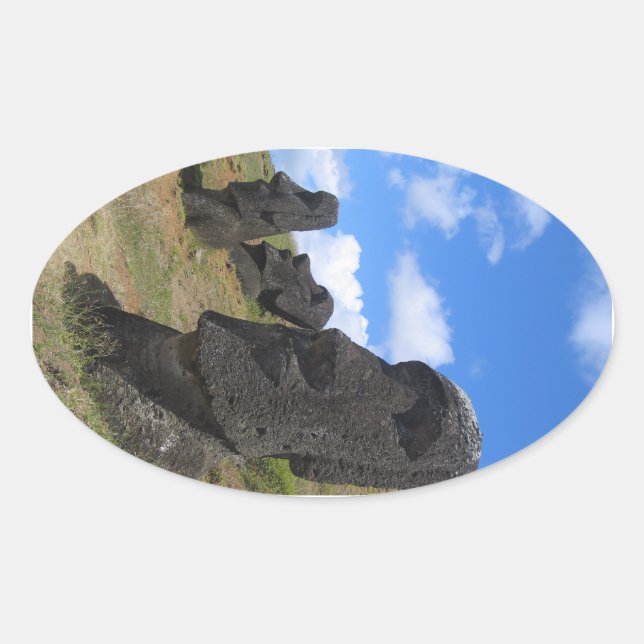 Moai at Rano Raraku, Easter Island Oval Sticker (Front)