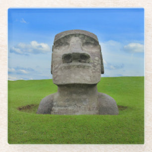 Moai statue easter island travel tourism monument glass coaster