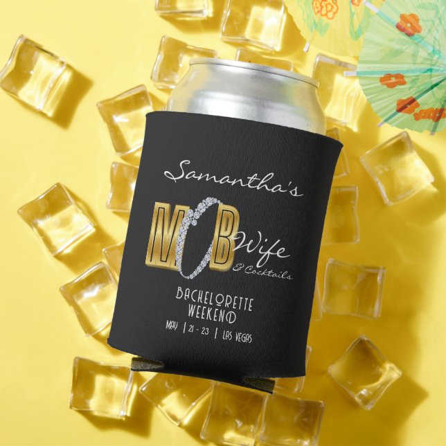 Mob Wife & Cocktails Black Bach Bachelorette Party Can Cooler (In Situ Summer)