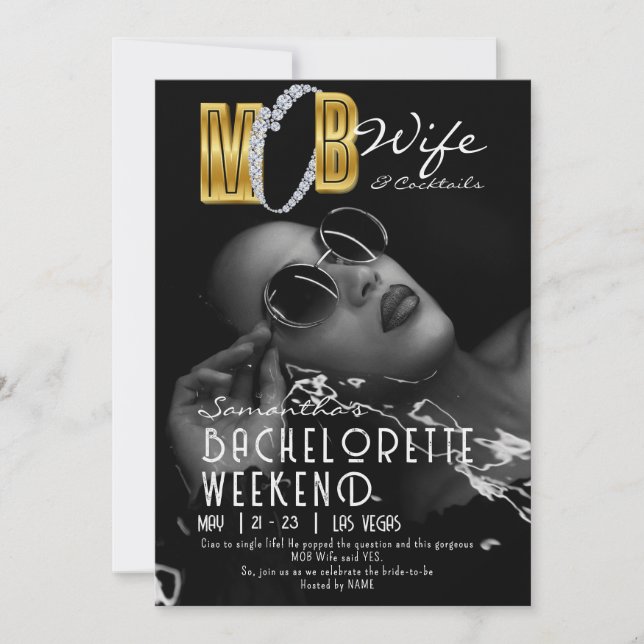 Mob Wife & Cocktails Black Bach Bachelorette Party Invitation (Front)