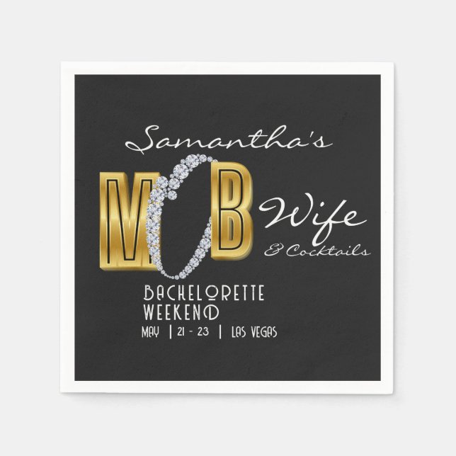 Mob Wife & Cocktails Black Bach Bachelorette Party Napkin (Front)