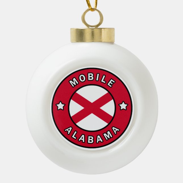 Mobile Alabama Ceramic Ball Christmas Ornament (Front)