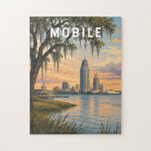 Mobile Alabama Illustration Travel Art Vintage Jigsaw Puzzle