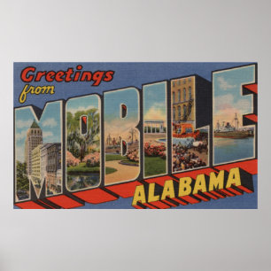 Mobile, Alabama - Large Letter Scenes Poster