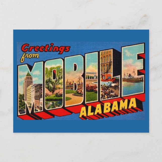 Mobile Alabama Retro Greeting Postcard (Front)