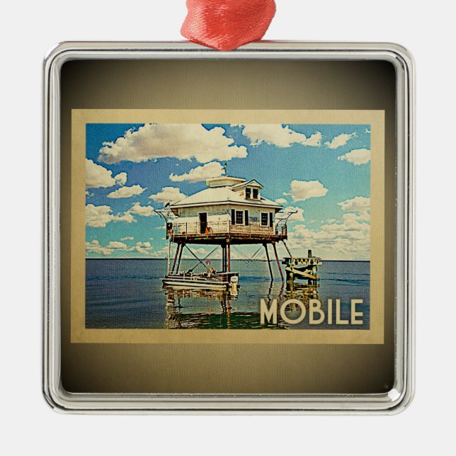Mobile Alabama Vintage Travel Ornament (Front)