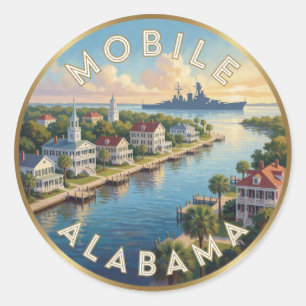 Mobile Alabama Waterfront Southern Travel  Classic Round Sticker