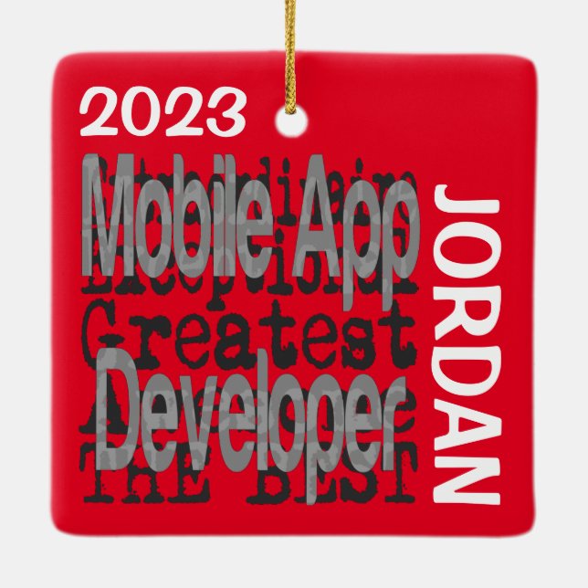 Mobile App Developer Extraordinaire CUSTOM Ceramic Ornament (Back)