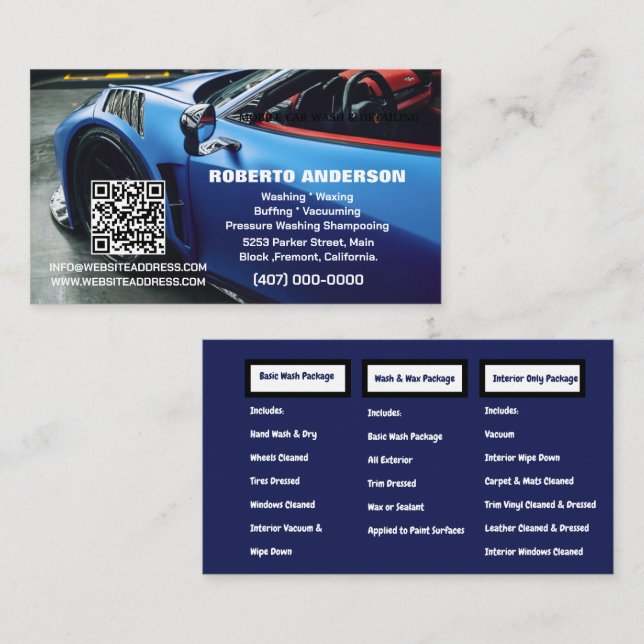 Mobile Auto Detailing Car Wash QR  Business Card (Front/Back)