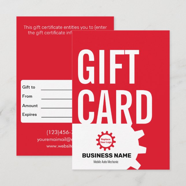 Mobile Auto Mechanic Gift Card (Front/Back)